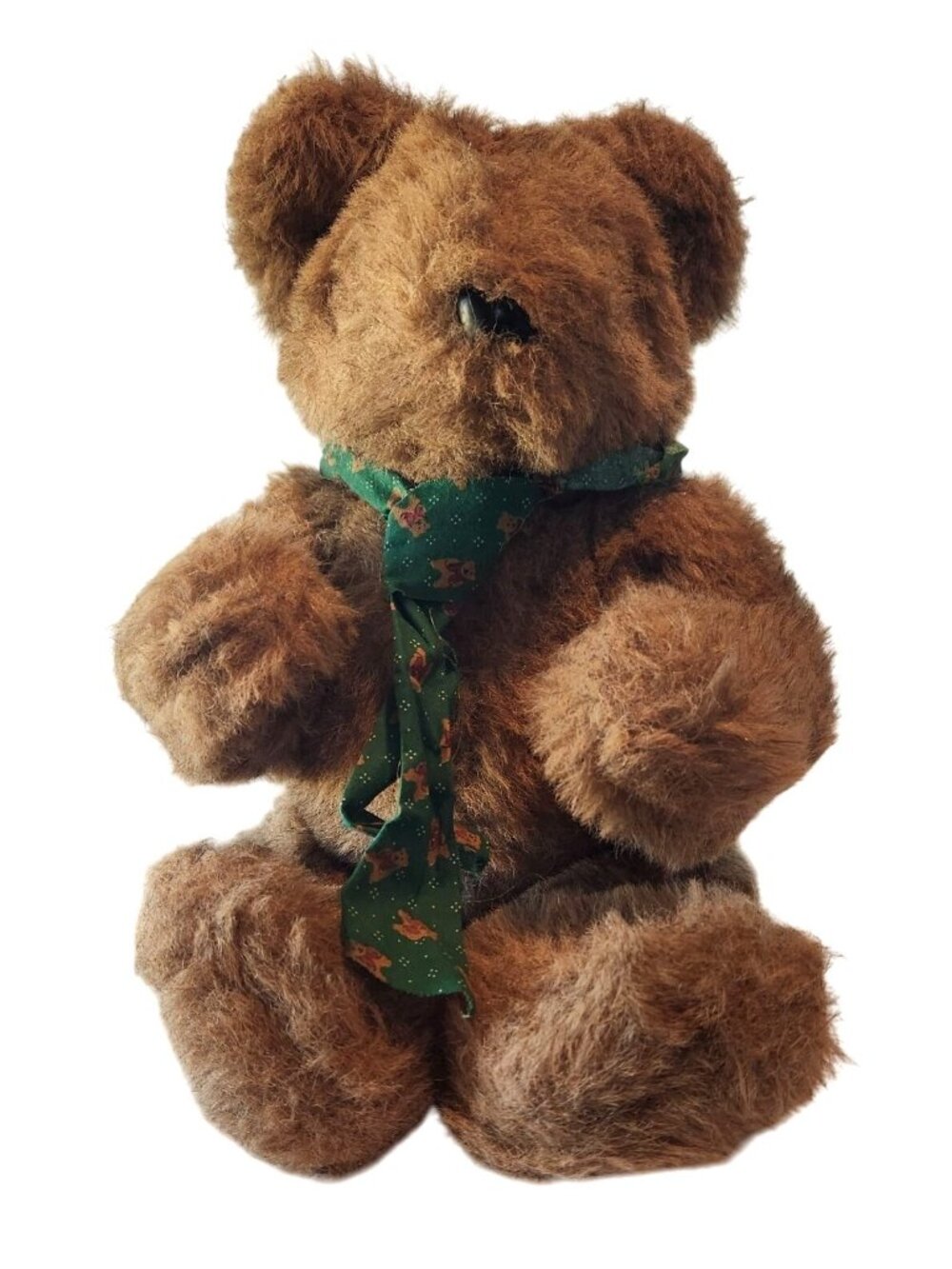 Toy Vintage Brown Teddy Bear With Green Christmas Scarf